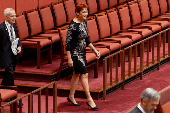 Pauline Hanson returns to the Senate chamber on Thursday morning.