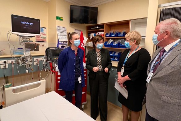 Health Minister Mary-Anne Thomas (second from left) with staff at the Colac Area Health clinic on August 9.