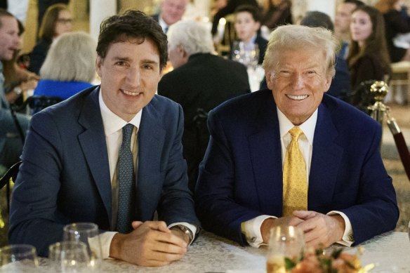 The now outgoing prime minister of Canada, Justin Trudeau, with Donald Trump at the president’s Mar-a-Lago estate in November.