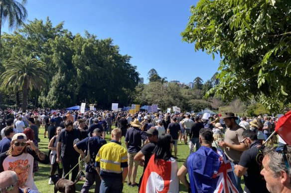Protesters gather at the Botanic Gardens before marching through Brisbane’s CBD.
