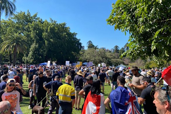 Protesters gather at the Botanic Gardens before marching through Brisbane’s CBD.