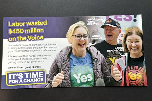 The Nationals leafleted Bendigo tying federal Labor to Premier Jacinta Allan, the local state member for Bendigo East.