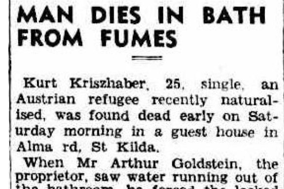 An article on Kurt Kriszhaber’s death in The Argus on September 9, 1946.