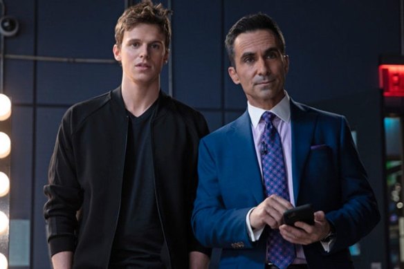 In AppleTV+ series Morning Wars, actor Nestor Carbonell (right) plays a weatherman cancelled for using a Native American term in his on-screen banter.