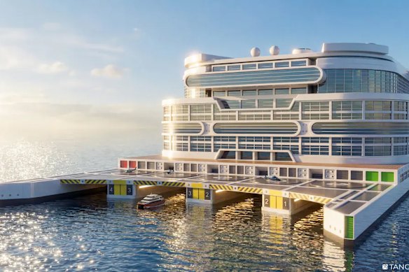 Though it could take three or four years to finish, people could start living on board midway through construction.