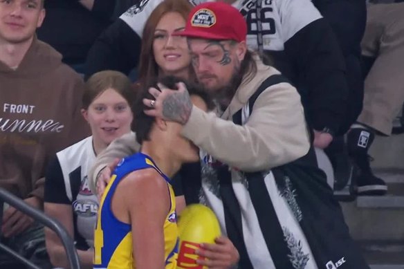 Eagles player Harvey Johnston was grabbed by a Collingwood fan during Sunday’s game. The fan has now been banned for 12 months. 