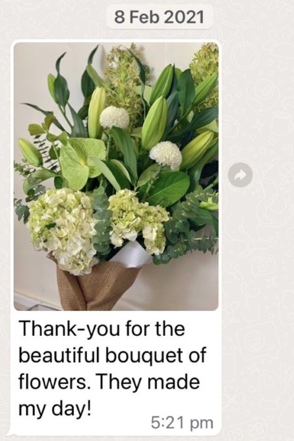 WhatsApp message from Brittany Higgins to Lisa Wilkinson after Wilkinson and The Project’s producer Angus Llewellyn sent her flowers ahead of her interview being aired.