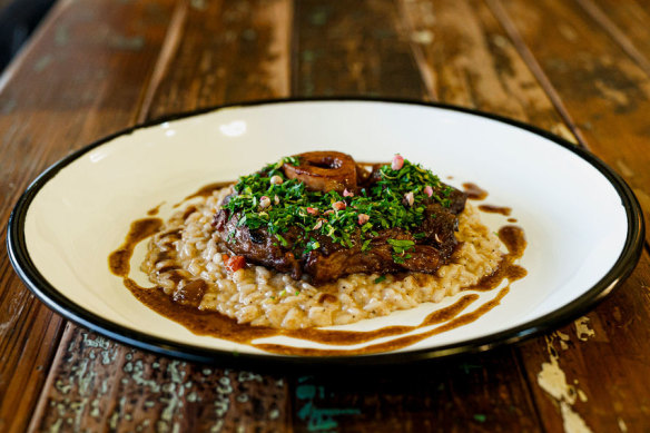 Osso buco Maldonese is a hyperlocal interpretation of risotto Milanese.