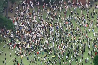 Demonstrators gather in Melbourne to protest the Victorian vaccine rollout.