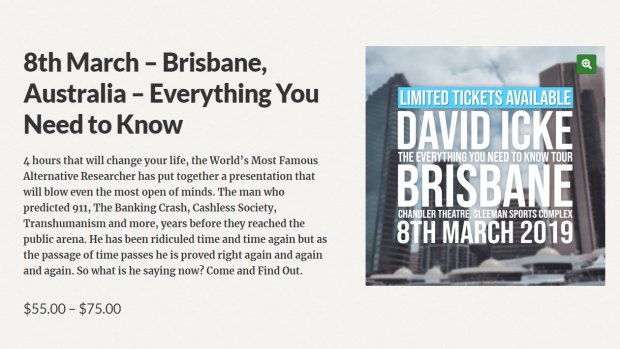 Tickets were still being sold to David Icke's Brisbane show on March 8, despite his visa being cancelled by the Australian government.