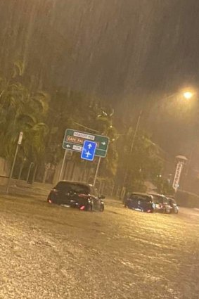 Flash flooding on Townsville's Bundock Street on Monday night.