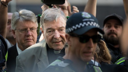 George Pell arrives at the County Court on Wednesday.