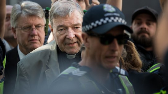 Cardinal George Pell arrives at the Melbourne County Court on Wednesday.