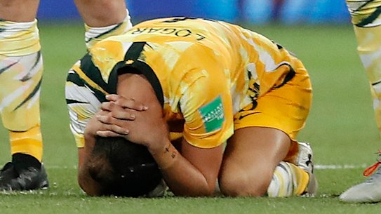 The disappointed Matildas react after losing the penalty shootout to Norway.