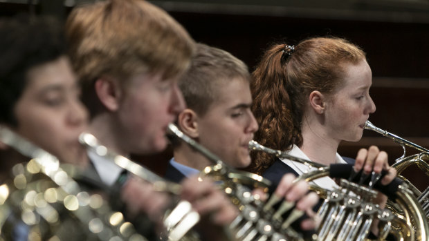 St Andrew's Cathedral School French horn player Natalie Newman (far right).