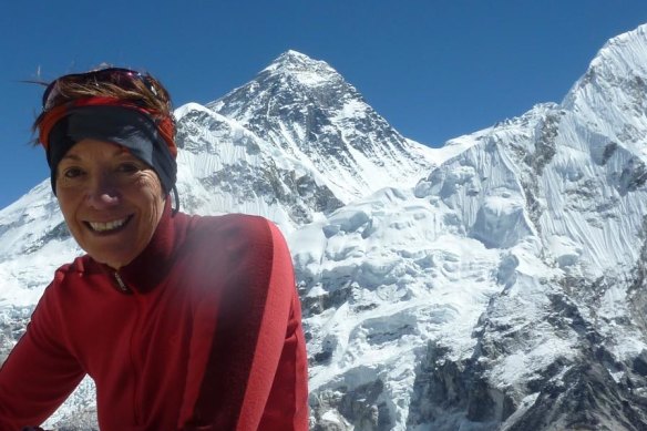Catherine DeVrye at Everest Base Camp where she celebrated her 60th birthday.