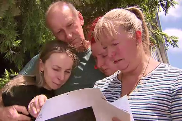 Cameron Smith’s sister Taylah (left); father, Michael; sister Chantelle; and mother, Michelle, after his death last year.