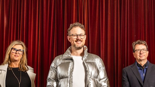 Sally Baillieu, Max Johnson and Anthony Pope inside The Broadway auditorium.