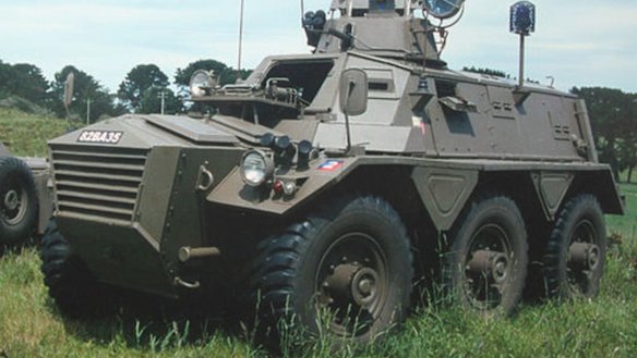 An armoured personnel carrier that was offered for sale in Australia. It is not clear if the model found on Mr White's property is the same model.