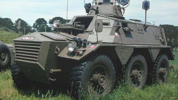 An armoured personnel carrier that was offered for sale in Australia. It is not clear if the model found on Mr White's property is the same model.