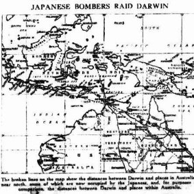 Map of Japanese attack of Darwin from the Sydney Morning Herald, February 20, 1942
