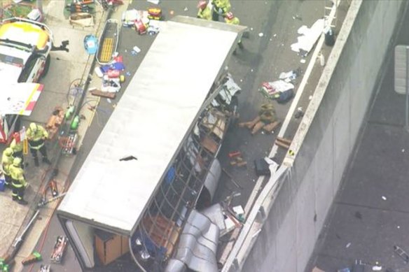 The truck was ripped apart by the crash.