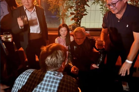 Jensen Huang with Megaspeed executive Alice Huang, or Huang Le, at a party in Taipei in June 2024.