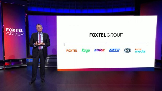 Foxtel Group chief executive Patrick Delany speaking at the company’s strategy day.