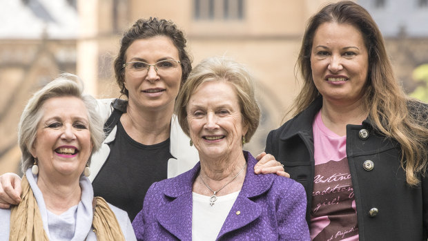 From left: Jane Caro, Dee Madigan, Wendy McCarthy and Professor Larissa Behrendt took part in the rally.