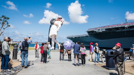 The Unconditional Surrender statue (aka the kissing statue) on the waterfront in San Diego.