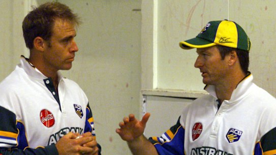 Matthew Haydon and Steve Waugh, two of Justin Langer’s defenders, in their paying days.
