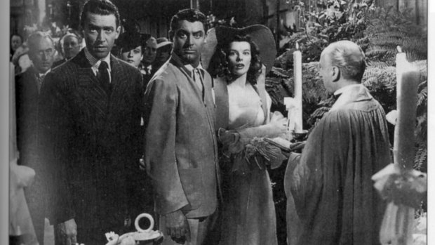 James Stewart, left, Cary Grant and  Katharine Hepburn in  <i>The Philadelphia Story</i>.
