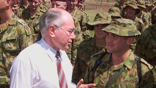 Then prime minister John Howard farewells Australian soldiers heading to East Timor in September 1999.