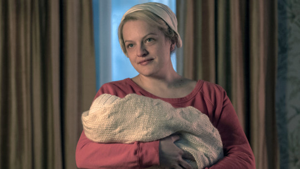 Elisabeth Moss in a scene from The Handmaid's Tale. 