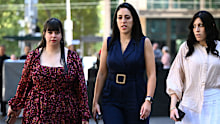 Dassi Erlich, Elly Sapper and Nicole Meyer at the County Court of Victoria in Melbourne.