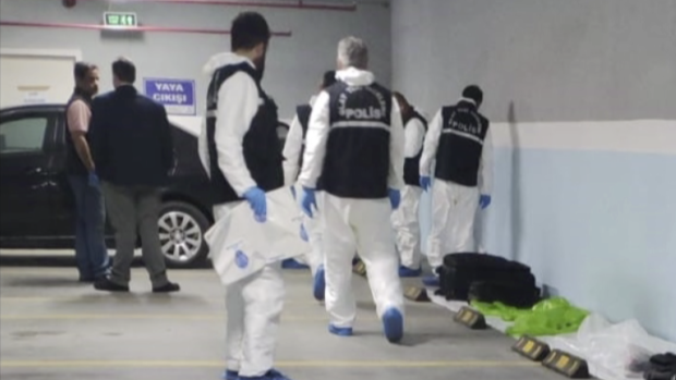 Turkish police crime scene investigators, looking for possible clues into the killing of Saudi journalist Jamal Khashoggi, work in an underground car park, where they found a vehicle belonging to the Saudi consulate, in Istanbul.