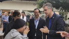 Israel’s Foreign Minister Eli Cohen, right, talks to one of the freed Thai hostages at the Shamir Medical Centre in Tel Aviv. 