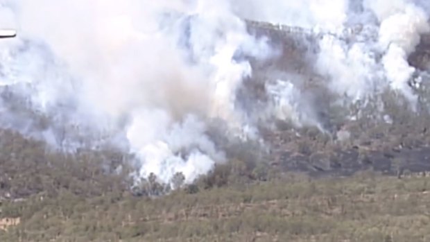 The bushfire is burning at Lefthand Branch near Toowoomba.