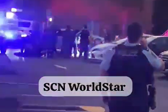 Several police cars and ambulances were dispatched to the scene, as was a police helicopter and fire truck.