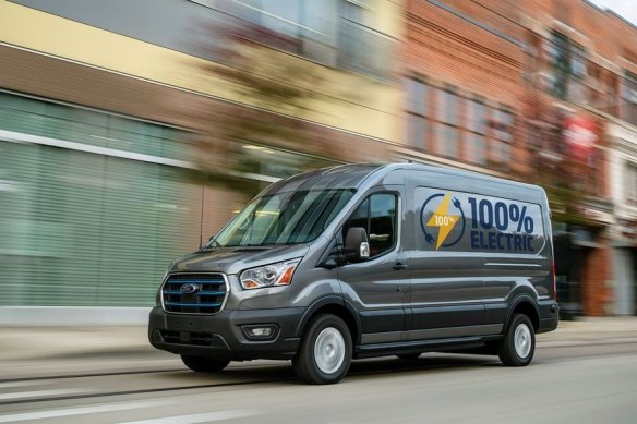 Ford reveals its electric E-Transit van. 