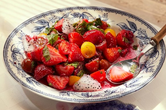 Rosheen Kaul's strawberry and tomato salad is packed with spicy, fruity flavours.