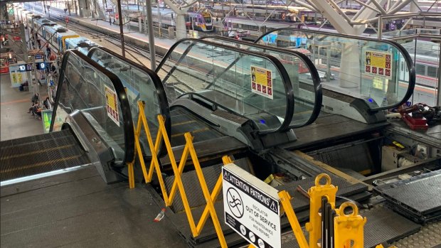 The broken escalators at Southern Cross Station.