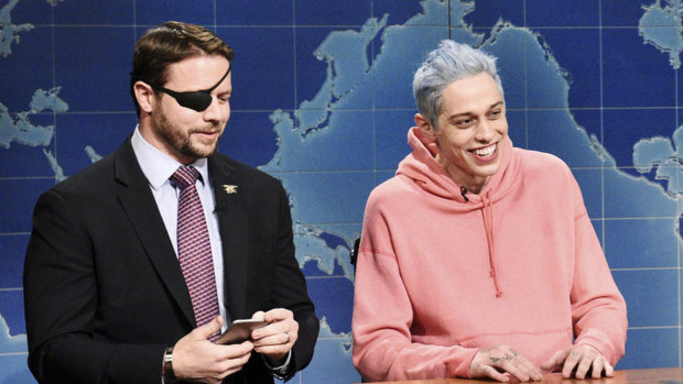 Lt. Com. Dan Crenshaw, a congressman-elect from Texas, with Pete Davidson on Saturday Night Live’s Weekend Update.