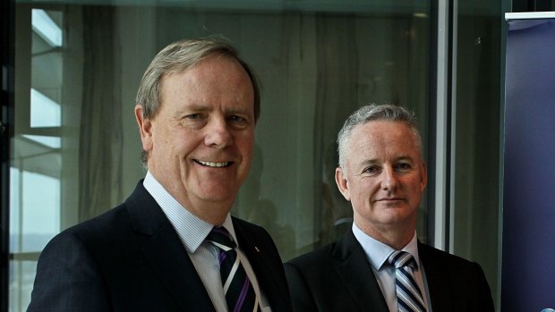 Nine Entertainment chairman Peter Costello and chief executive Hugh Marks. 