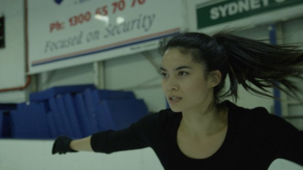 Canva co-founder Melanie Perkins is pictured ice skating in The New Hustle documentary. 