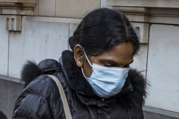 Kumuthini Kannan outside the Supreme Court in 2021, during her trial on slavery charges.