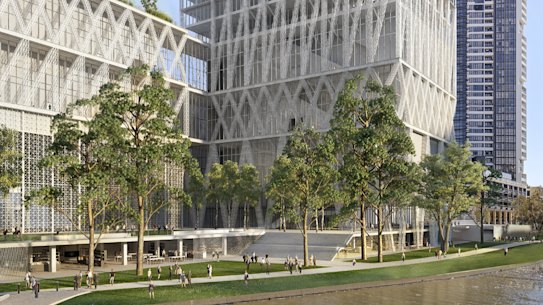 The refined design of the new Parramatta Powerhouse Museum showing the undercroft.