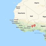 Pirates appear to be active on the coast of West Africa off Togo (left) and Benin (right) in red markers.