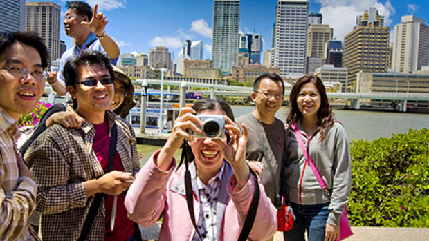 Taiwanese tourists visit Southbank in Brisbane.