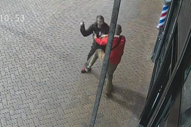 CCTV has shown the moment a man was stabbed several times outside a barbershop in Sydney’s west.